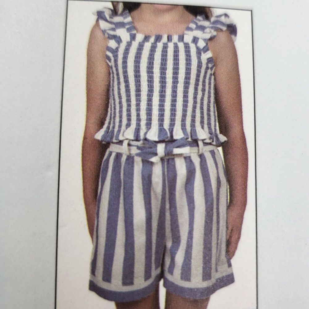 Rare Editions Flutter Sleeve Short Set Blue & White Striped Bow Girls‎ 3T New